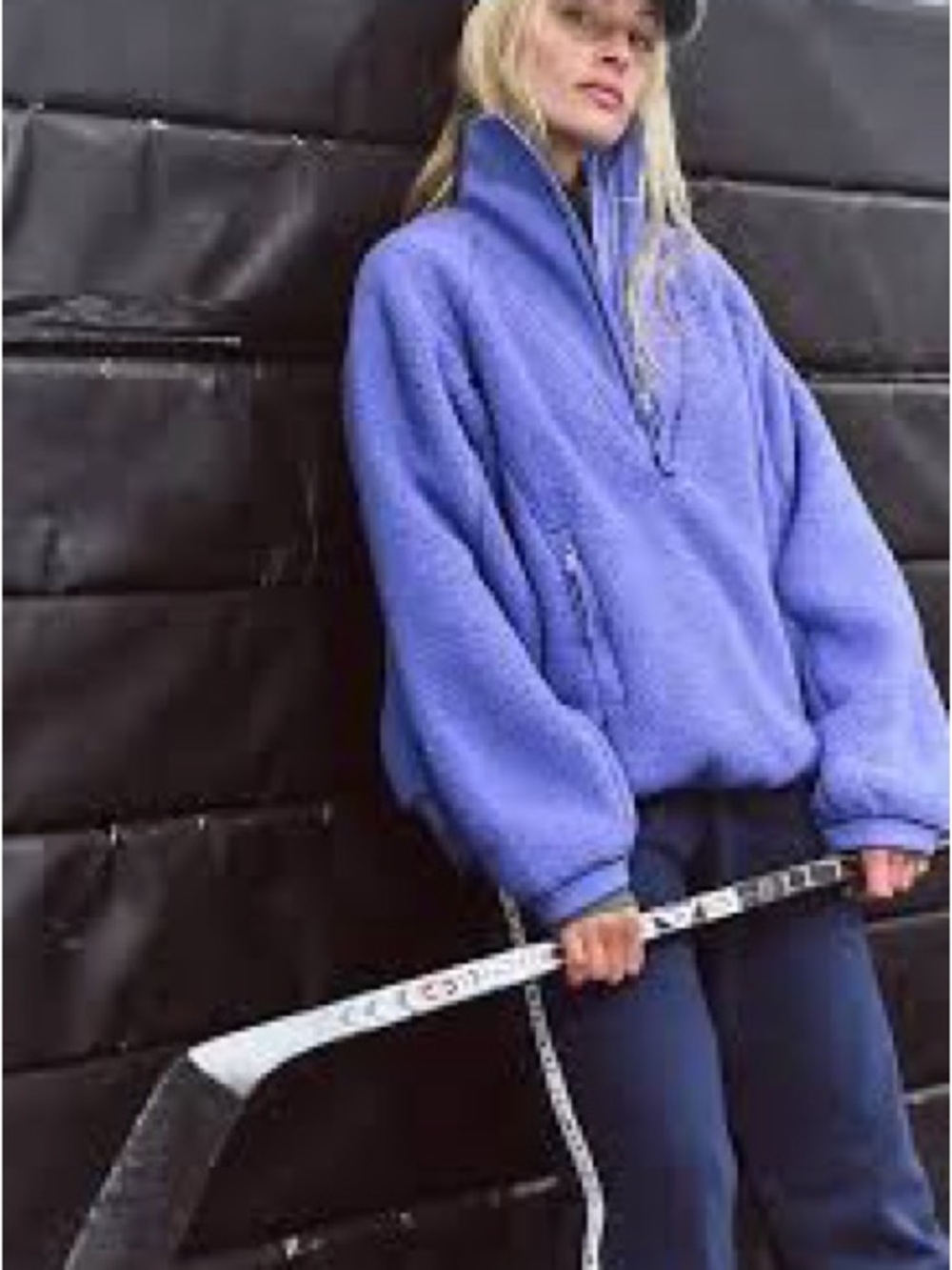 Free People Ready Set Ribbed Sherpa Pullover XL Blueberry Blue Quarter Zip